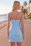 Sparkly Pink Pearls Spaghetti Straps Homecoming Dress with Bow