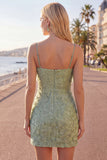 Sparkly Pink Pearls Spaghetti Straps Homecoming Dress with Bow