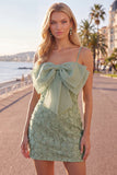 Sparkly Pink Pearls Spaghetti Straps Homecoming Dress with Bow