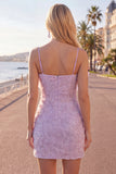 Sparkly Pink Pearls Spaghetti Straps Homecoming Dress with Bow