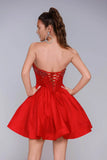 Red Rhinestone Sweetheart Strapless A-Line Homecoming Short Party Dress