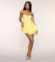 Pastel Yellow Backless Lace Cocktail Dress Strapless Tiered Flounce Homecoming Mini Dress