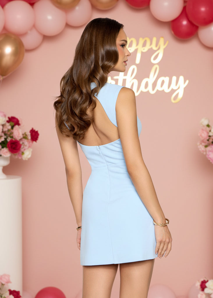 Light Blue Square Neck Sleeveless Mini Dress Cut Out Back Bodycon Homecoming Dress