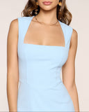 Light Blue Square Neck Sleeveless Mini Dress Cut Out Back Bodycon Homecoming Dress