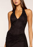 Halter V Neck Lace Cocktail Dress Backless Side Draped Lace Fringe Mini Dress