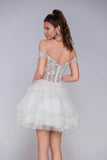 White Lace Corset Off Shoulder Tiered Tulle Homecoming Mini Dress