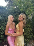 Simple Blush Pink Satin Spaghetti Straps Mermaid Prom Dress With Lace-up