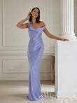 Periwinkle One Shoulder Satin Mermaid Prom Dress with Asymmetric Draped Bodice Ruched Side and Open Cowl Back