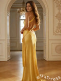 Elegant Yellow One-shoulder Mermaid Long Prom Dress