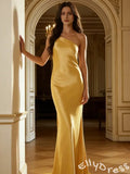 Elegant Yellow One-shoulder Mermaid Long Prom Dress