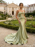 Elegant Green Mermaid Sleeveless Sweetheart Long Prom Dress With Train