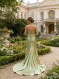 Elegant Green Mermaid Sleeveless Sweetheart Long Prom Dress With Train