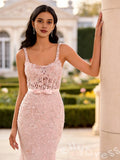 Blush Pink Wide Strap Scoop Neck Sheer Lace Corset Bodice Full Floral Embroidered Mermaid Prom Dress with Bow Waist Sheer Lace Low Back and Sweep Train