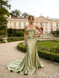 Elegant Green Mermaid Sleeveless Sweetheart Long Prom Dress With Train