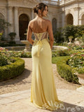 Gorgeous Yellow Mermaid Sleeveless Sweetheart Long Prom Dress With Slit