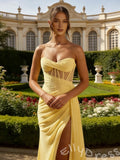 Gorgeous Yellow Mermaid Sleeveless Sweetheart Long Prom Dress With Slit