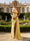 Gorgeous Yellow Mermaid Sleeveless Sweetheart Long Prom Dress With Slit
