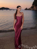 Burgundy Halter Spaghetti Strap Sweetheart Satin Prom Dress with Sequin Embroidered Bodice Ruched Side and Open Back