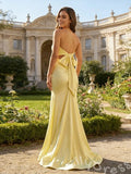 Simple Yellow Mermaid Sleeveless Sweetheart Long Prom Dress With High Slit