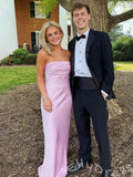 Simple Pink Mermaid Sleeveless Straight-Cross Long Prom Dress