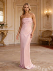 Simple Pink Mermaid Sleeveless Straight-Cross Long Prom Dress