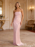 Simple Pink Mermaid Sleeveless Straight-Cross Long Prom Dress