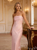 Simple Pink Mermaid Sleeveless Straight-Cross Long Prom Dress
