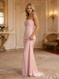 Simple Pink Mermaid Sleeveless Straight-Cross Long Prom Dress