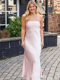 Simple Pink Mermaid Sleeveless Straight-Cross Long Prom Dress