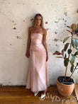 Blush Pink Strapless Straight Neck Chiffon Sheath Prom Dress with Diagonal Criss Cross Ruched Wrap Twist Gathered Waist and Asymmetric Draped Hem