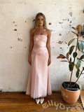 Blush Pink Strapless Straight Neck Chiffon Sheath Prom Dress with Diagonal Criss Cross Ruched Wrap Twist Gathered Waist and Asymmetric Draped Hem