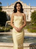 Classic Yellow Mermaid Spaghetti Straps Straight-Cross Long Prom Dress