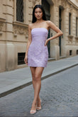 Lavender Lace Strapless Tube Homecoming Bodycon Mini Dress