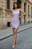 Lavender Lace Strapless Tube Homecoming Bodycon Mini Dress