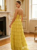 Cute Yellow Spagehetti Straps Sweetheart A-Line Long Prom Dress