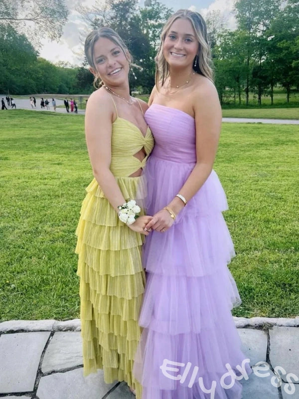 Cute Yellow Spagehetti Straps Sweetheart A-Line Long Prom Dress
