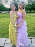 Cute Yellow Spagehetti Straps Sweetheart A-Line Long Prom Dress
