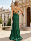 Classic Green Mermaid Spaghetti Straps V-Neck Long Prom Dress With Slit