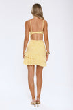 Yellow Lace Bow Spaghetti Strap Homecoming Ruffle Mini Dress