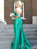Unique Green Mermaid Halter V-Neck Long Prom Dress With Slit