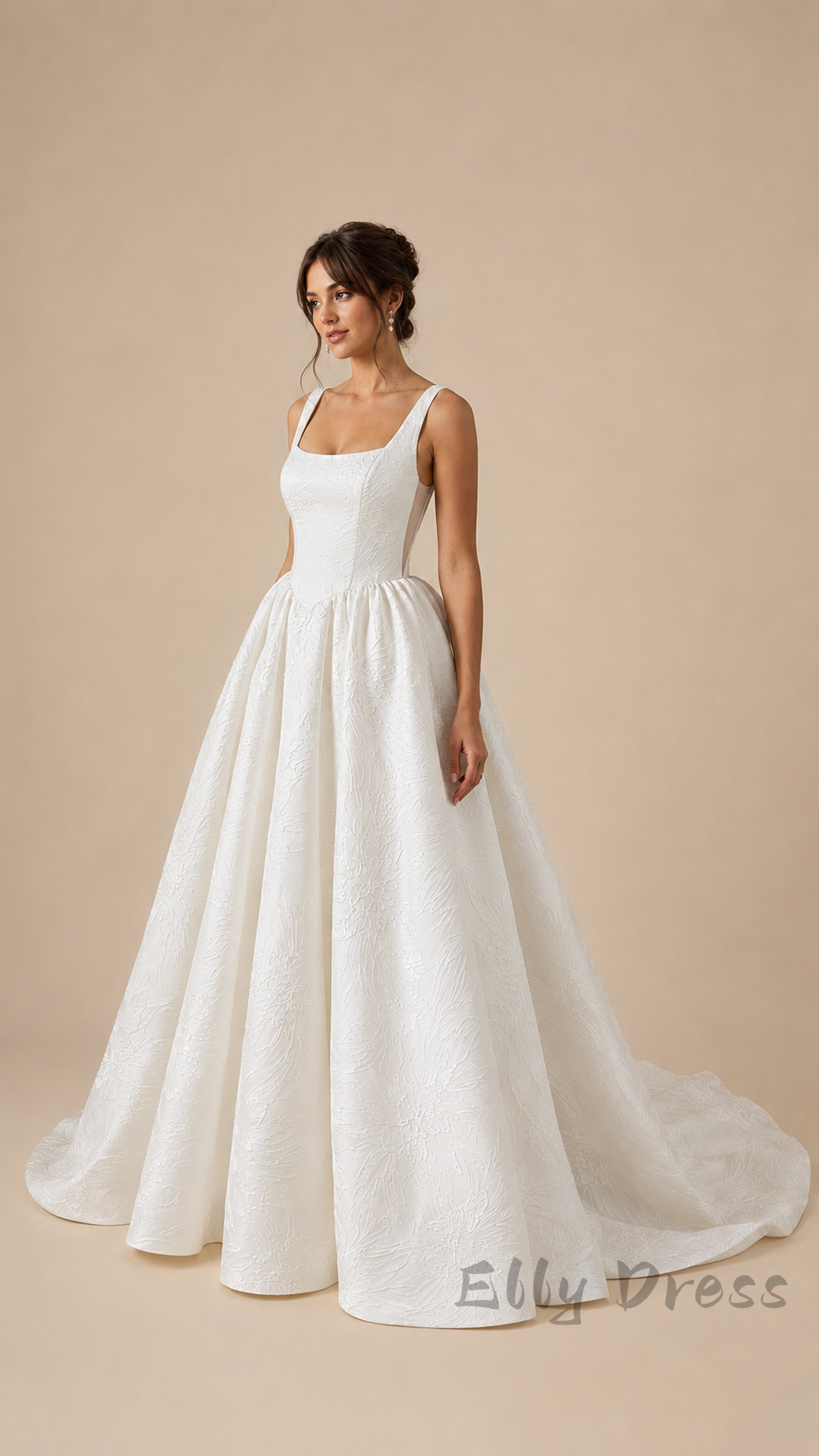 Minimalist Elegant Square Neck Wedding Dress A-Line Bridal Dress