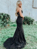 Sky Blue Strapless Sweetheart Sheer Boned Corset Bodice Full Floral Lace Embroidered Mermaid Prom Dress with Lace-Up Back and Sweep Train