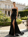 Classic Mermaid Black Straight Cross Long Prom Dress With Slit