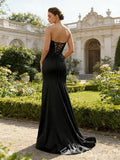 Classic Mermaid Black Straight Cross Long Prom Dress With Slit
