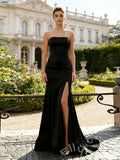 Classic Mermaid Black Straight Cross Long Prom Dress With Slit