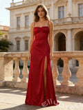 Simple Mermaid Red Spaghetti Straps Long Prom Dress With Slit