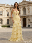 Cute Mermaid Yellow Chiffon Sweetheart Long Prom Dress
