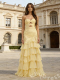 Cute Mermaid Yellow Chiffon Sweetheart Long Prom Dress