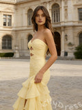 Cute Mermaid Yellow Chiffon Sweetheart Long Prom Dress