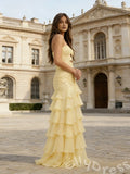 Cute Mermaid Yellow Chiffon Sweetheart Long Prom Dress